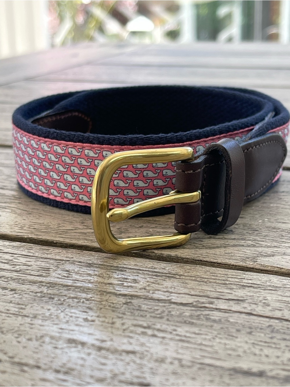 Vineyard Vines Classic Whale Pattern Canvas Club Belt - Pink & Navy Size 28